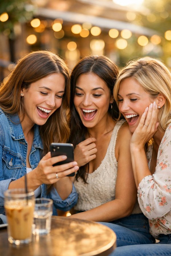 Φίλες γελάνε βλέποντας πρόσκληση